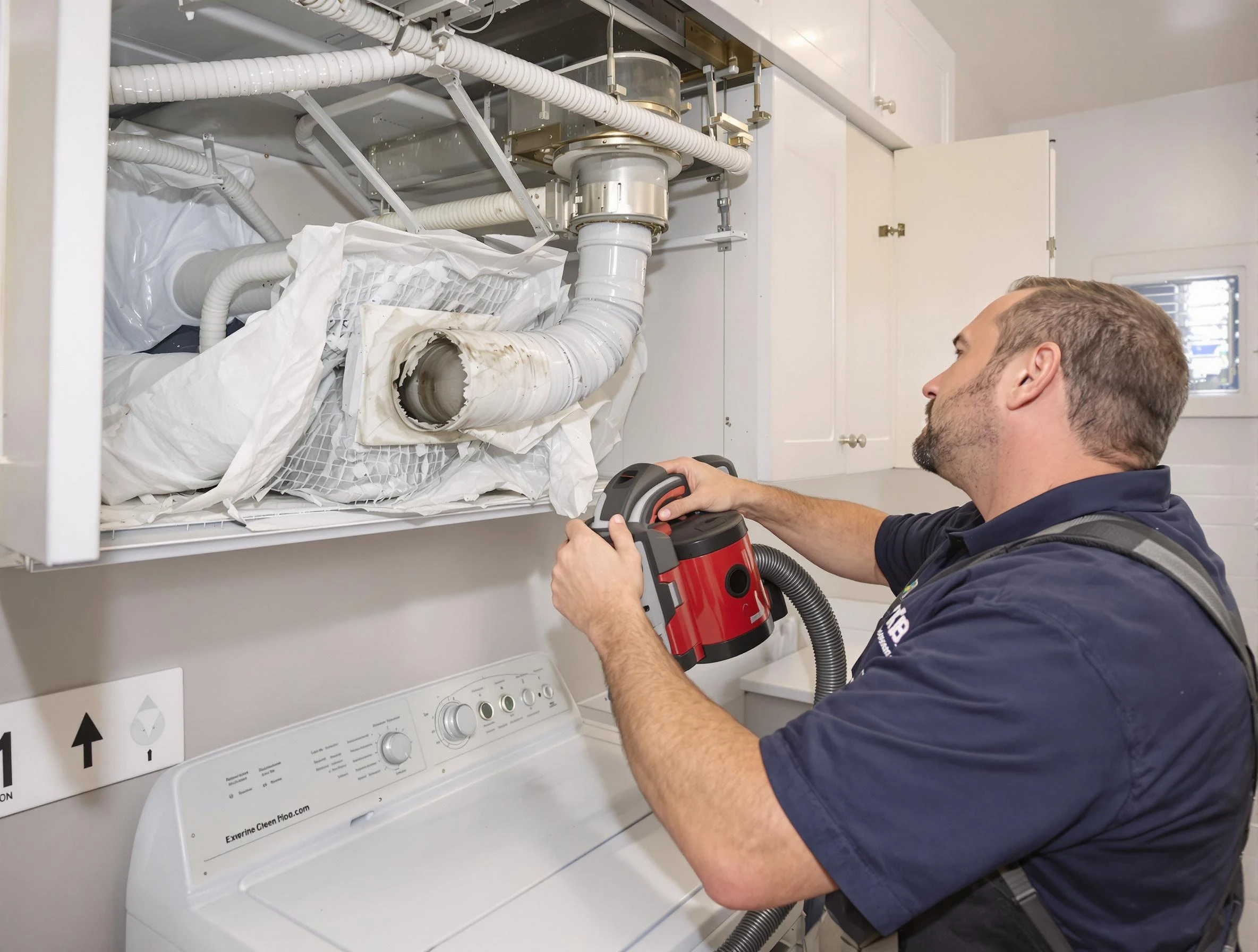Homeacre-Lyndora Dryer Vent Cleaning technician performing professional exhaust vent cleaning at a residential property in Homeacre-Lyndora