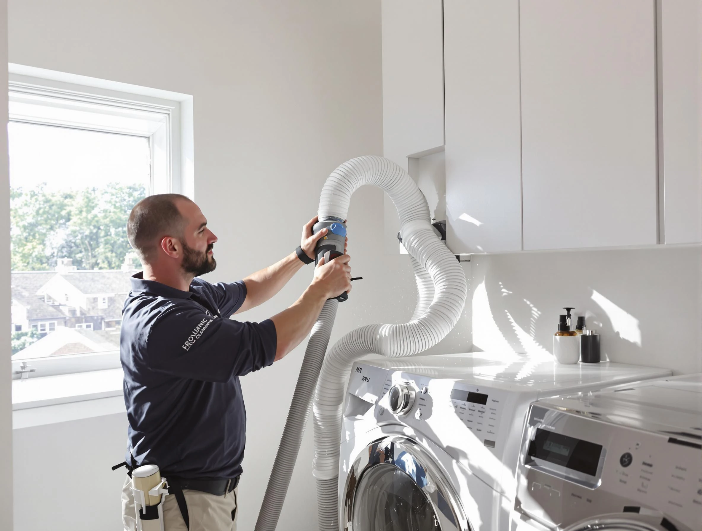 Certified Homeacre-Lyndora Dryer Vent Cleaning technician performing dryer vent cleaning in Homeacre-Lyndora