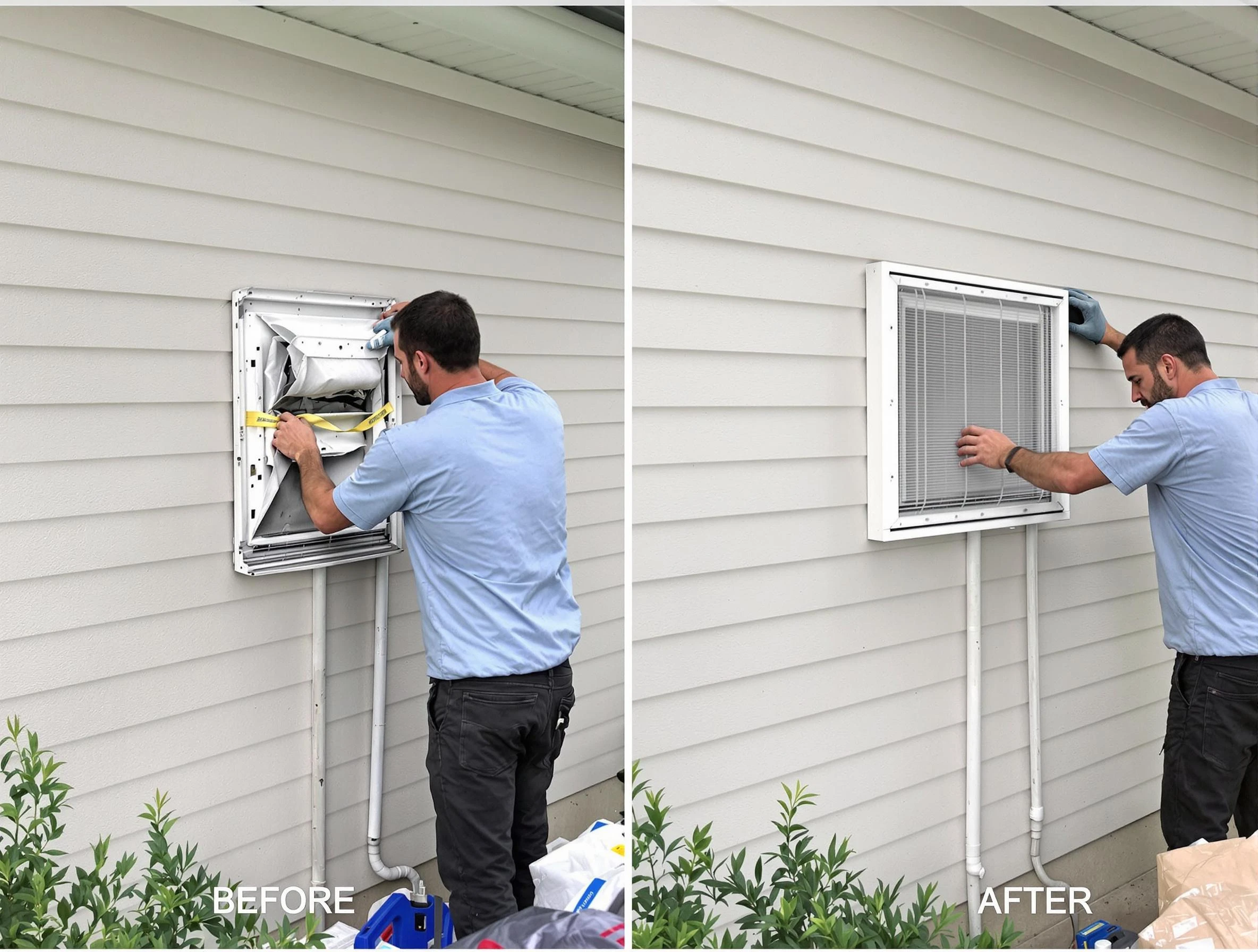 Homeacre-Lyndora Dryer Vent Cleaning technician installing high-quality dryer vent cover at a residential property in Homeacre-Lyndora