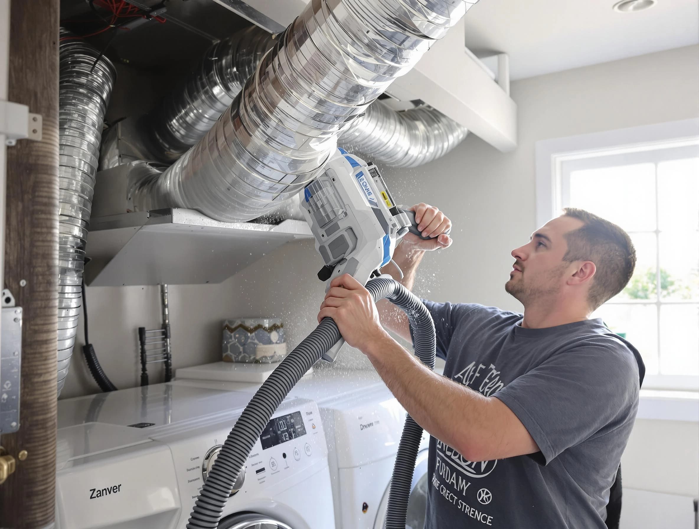 Homeacre-Lyndora Dryer Vent Cleaning specialist cleaning deep within a dryer vent duct system in Homeacre-Lyndora